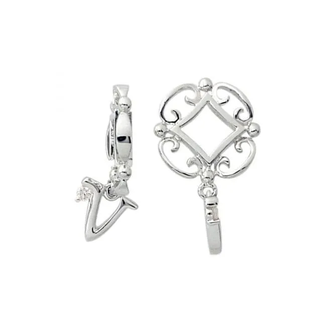 Silver V Initial Dangle Charm S221D
