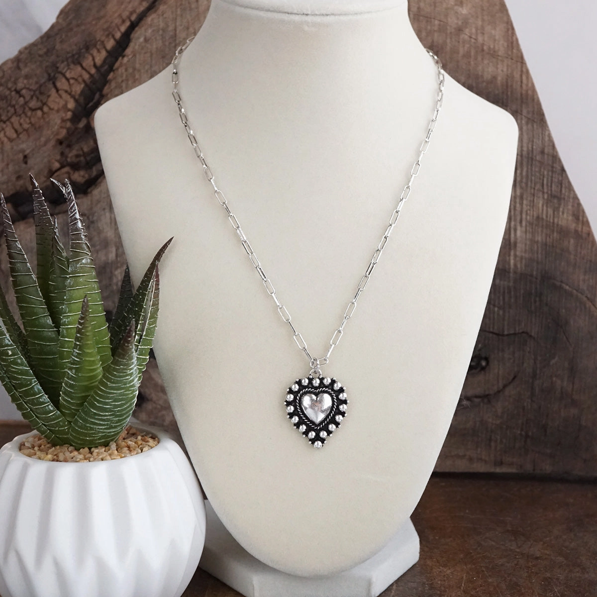 Birthday Accent Silver Heartland ?C Western Puffy Heart Pendant Necklace