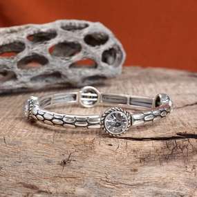 Joyful Mixes Ethical Jewelry Silver Prairie Crystal Boho Stretch Bangles