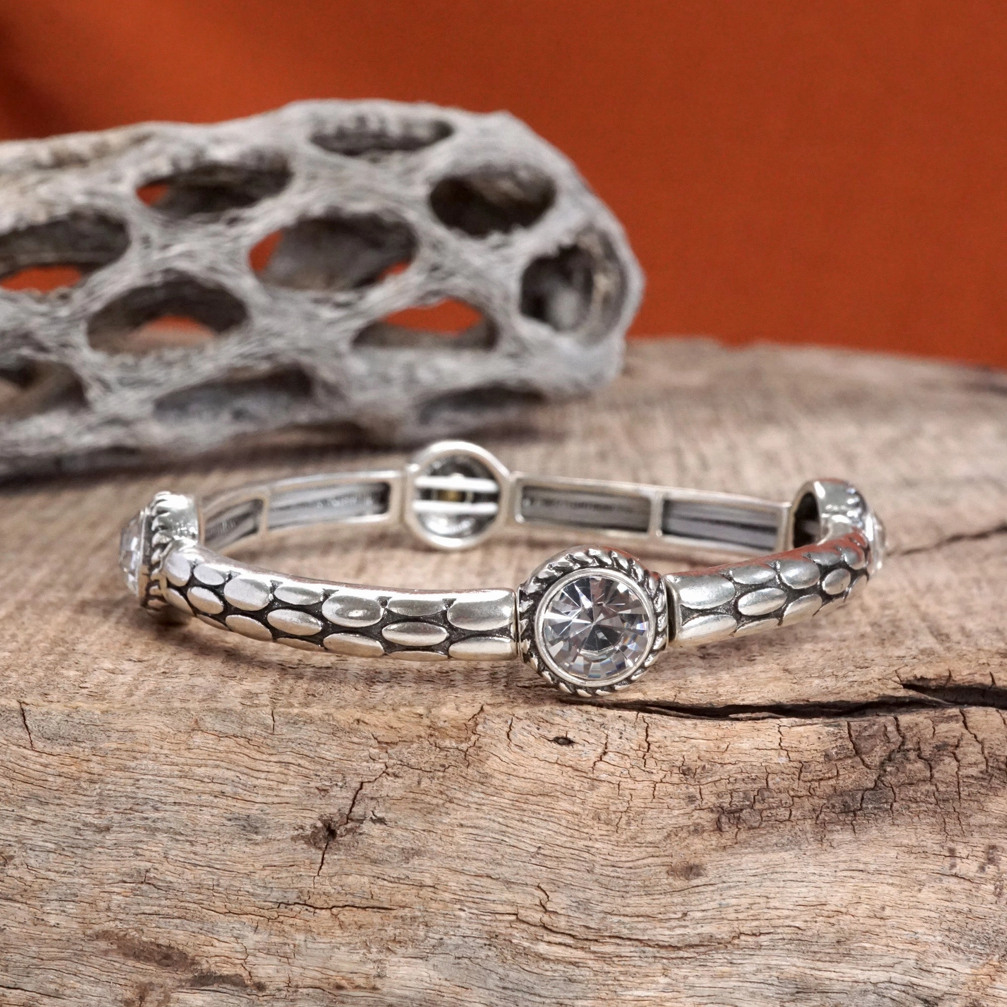 Joyful Mixes Ethical Jewelry Silver Prairie Crystal Boho Stretch Bangles