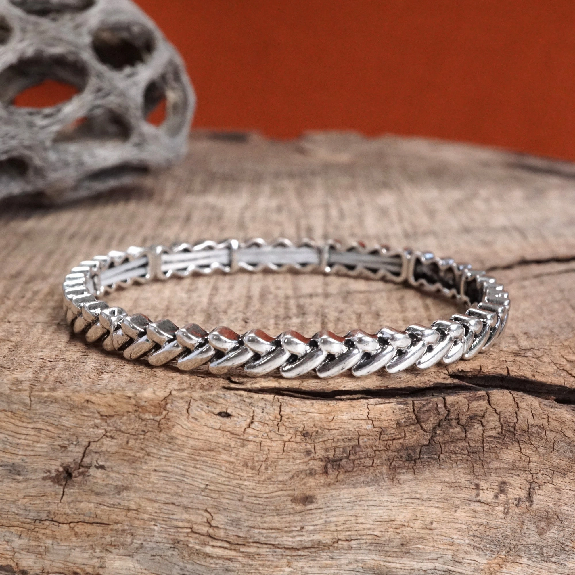 Collector's Items Evergreen Trend Silver Prairie Crystal Boho Stretch Bangles