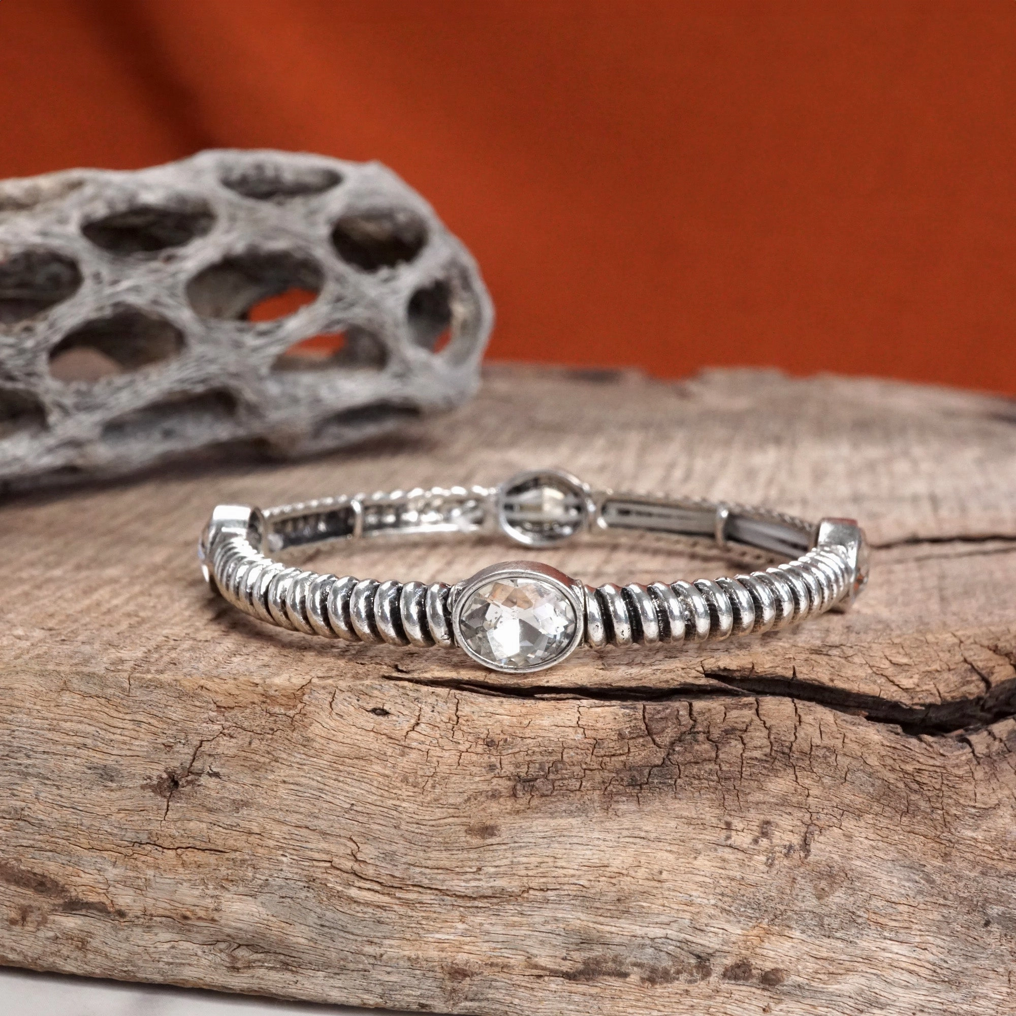 Perpetually Stylish Lasting Combinations Silver Prairie Crystal Boho Stretch Bangles