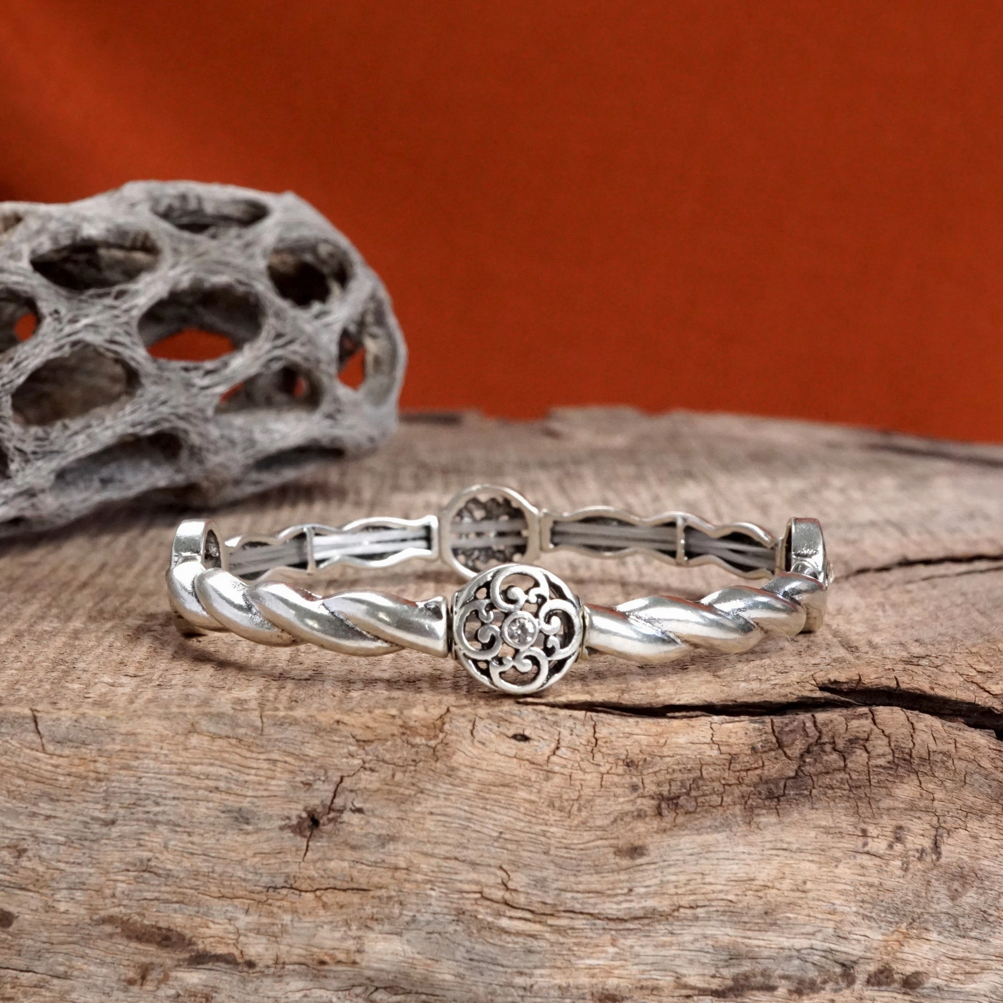 Consistent Combinations Silver Prairie Crystal Boho Stretch Bangles