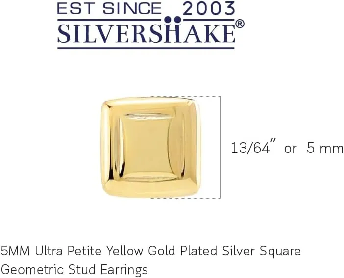 Silvershake 5MM Petite White Gold Plated or Yellow Gold Plated 925 Sterling Silver Minimalist Square Shape Geometric Casual Stud Earrings Jewelry for Women or Teens