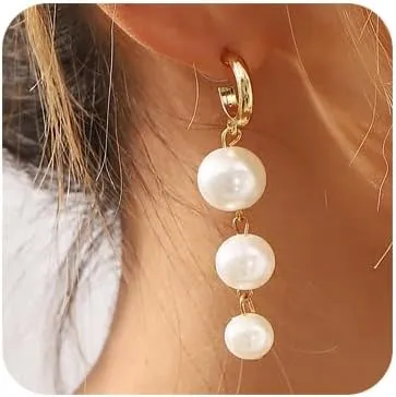 Simple Pearls Pendant Earrings Gold Silver Pearls Chandelier Earrings Women Wedding Bride Accessories Bohemian Pearls Tassel Dangle Drop Earrings for Wedding