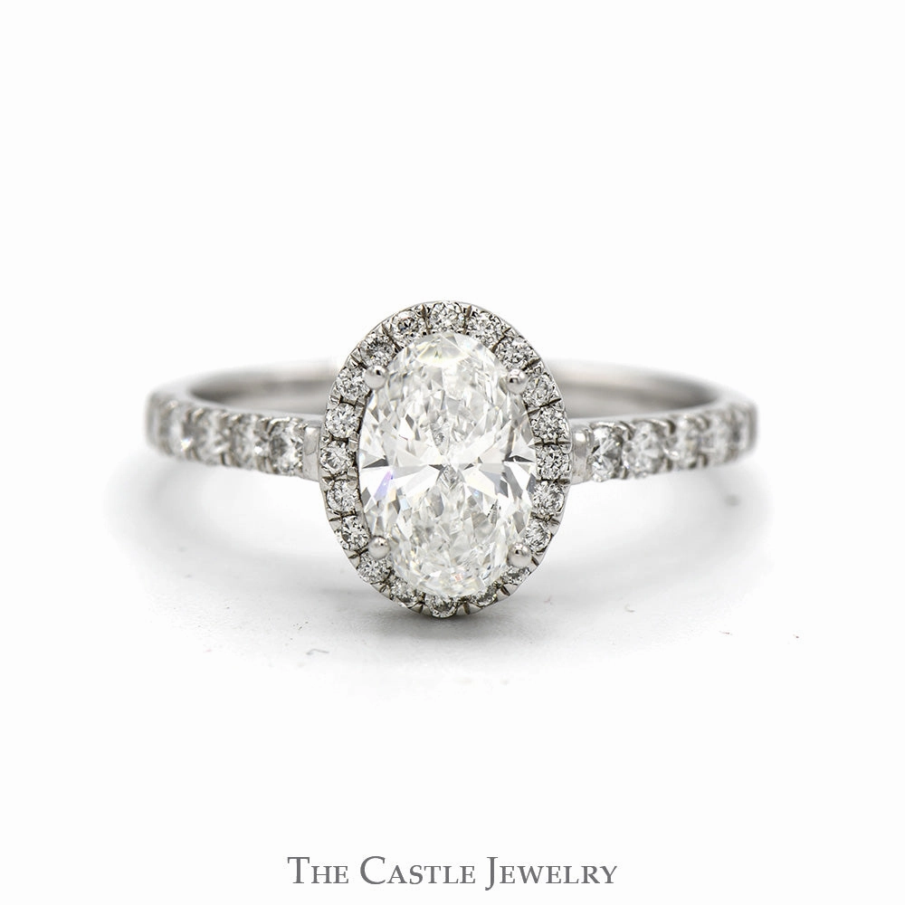Value Object 1.43cttw Oval Lab Grown Diamond Engagement Ring with Diamond Halo and Accented Sides in 14k White Gold