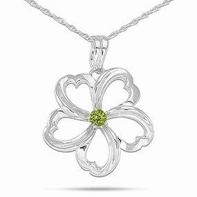 18" Plumeria Peridot Necklace in Sterling Silver - 30mm Formal Set Handmade pieces