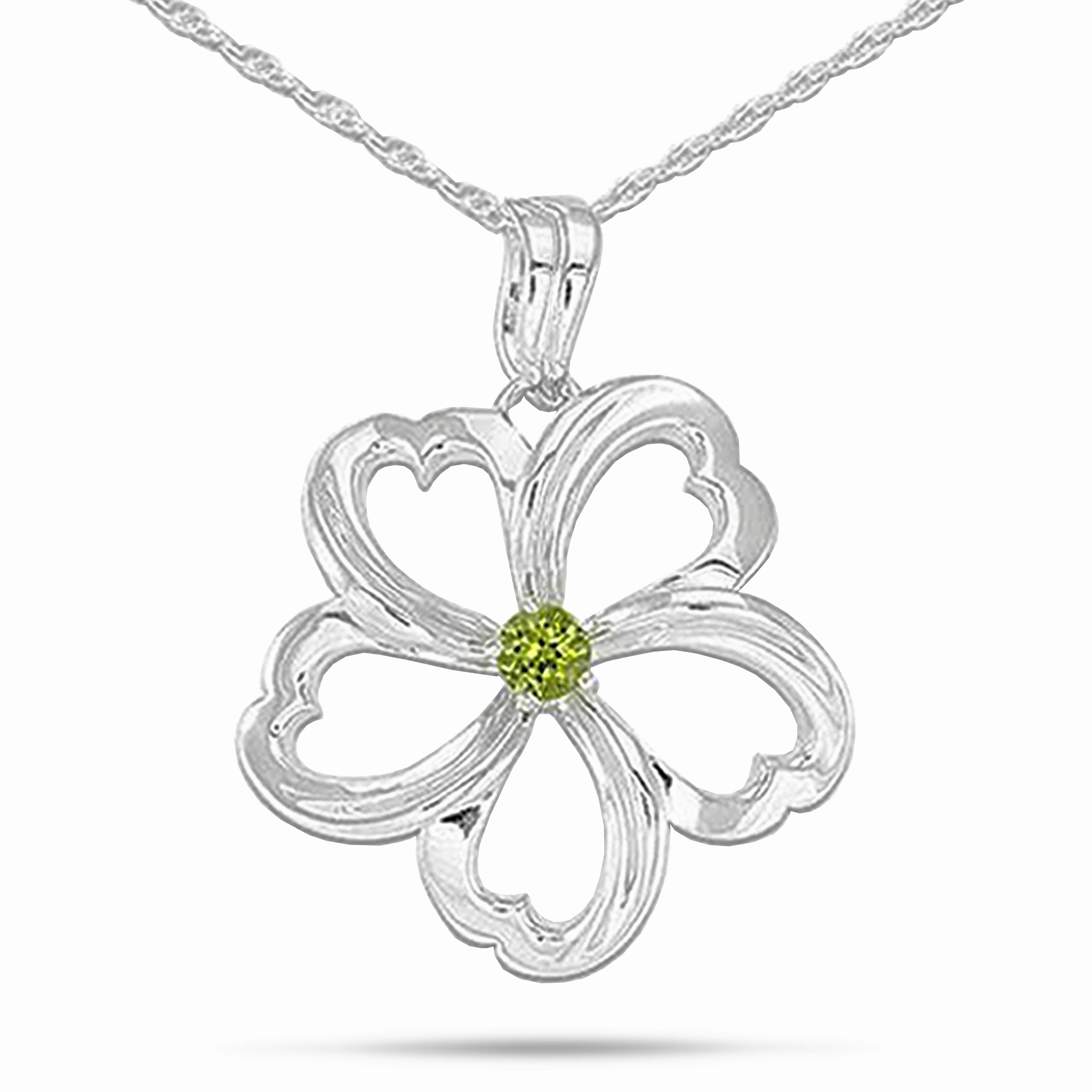 18" Plumeria Peridot Necklace in Sterling Silver - 30mm Vibrant Glam Cool Texture