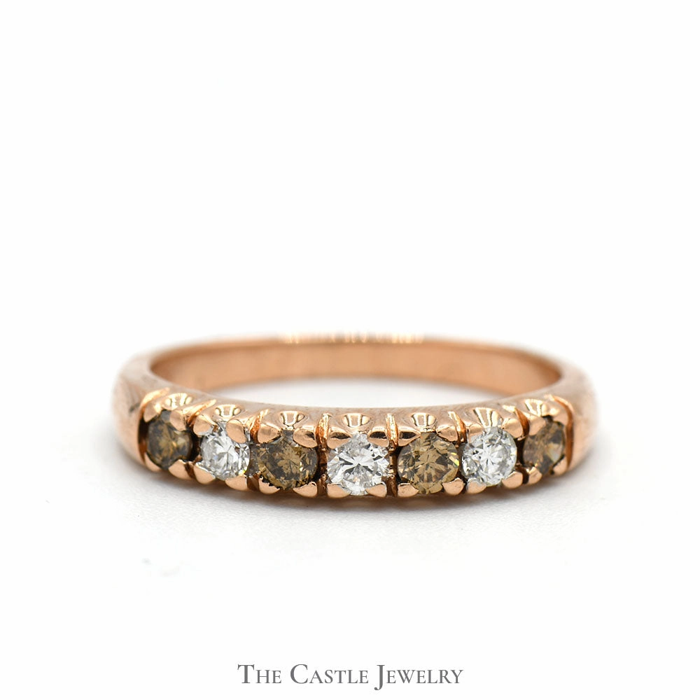 Designer Art Quality Art 1/2cttw Round White and Cocoa Diamond Band in 14k Rose Gold