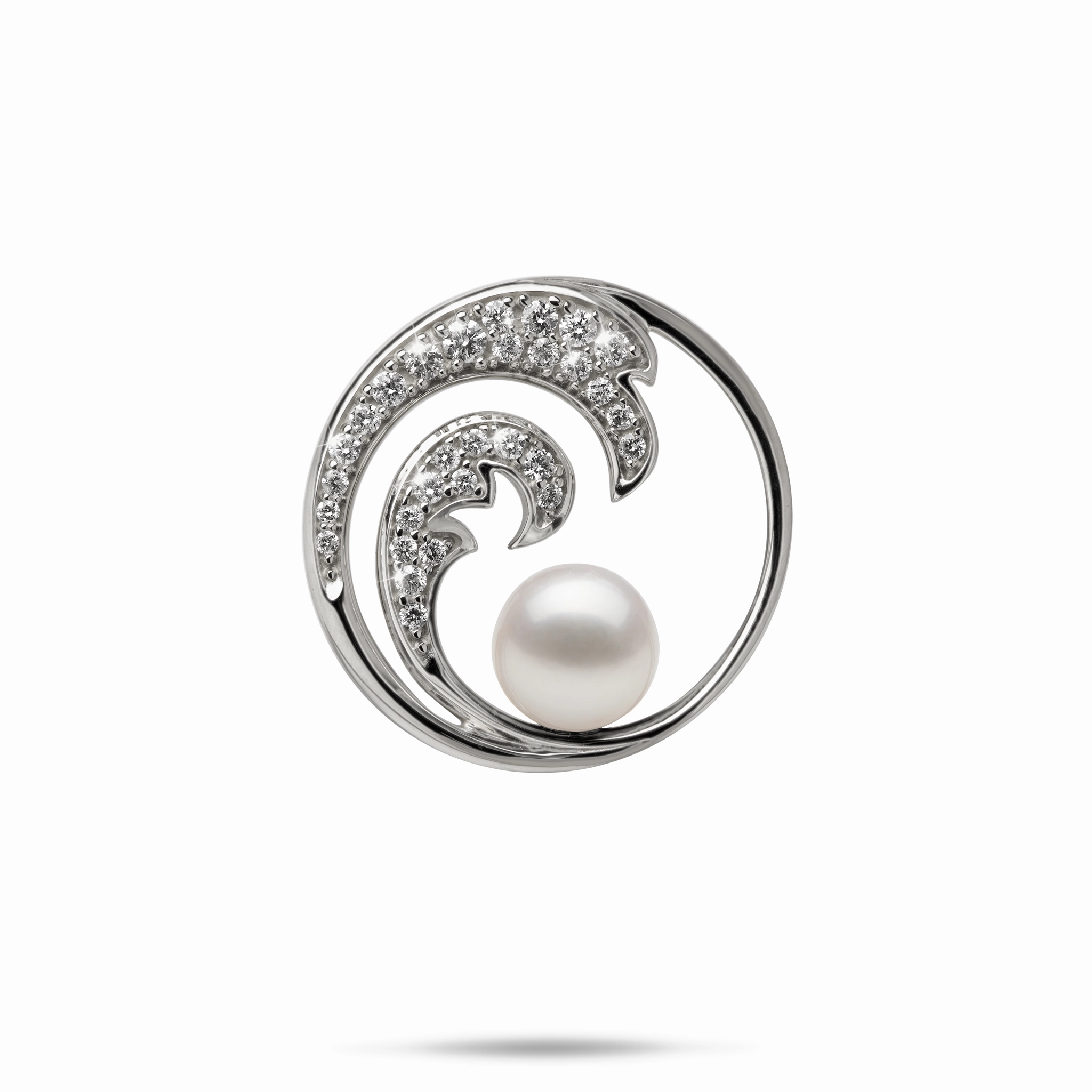 Nalu Akoya White Pearl Pendant in White Gold with Diamonds - 24mm Dainty Appeal Handcrafted Feature
