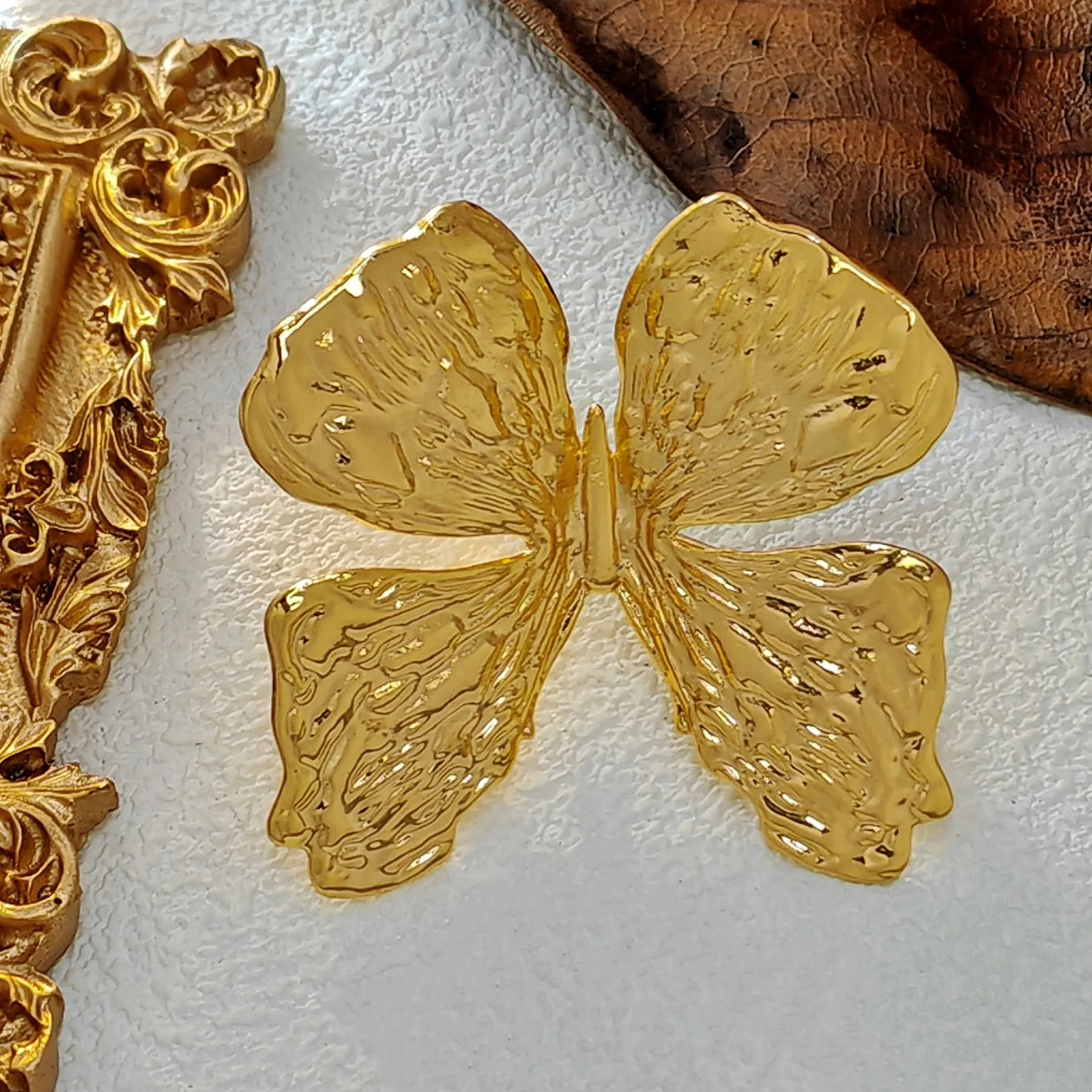 Simplistic Embossed Gold Butterfly Brooch Pin Nature Inspire Insect Jewelry