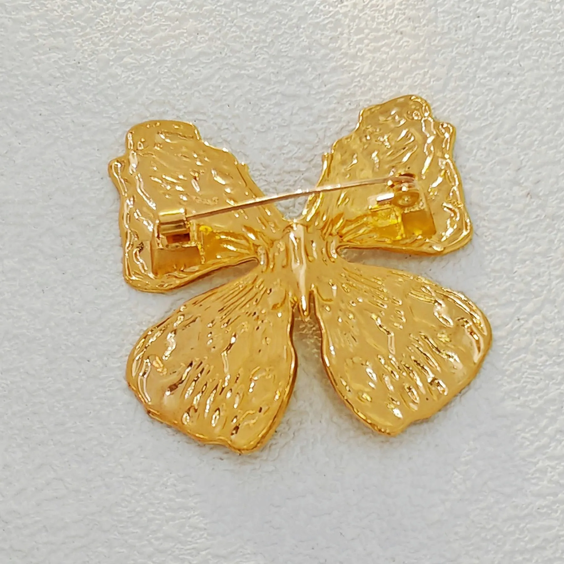 Simplistic Embossed Gold Butterfly Brooch Pin Nature Inspire Insect Jewelry