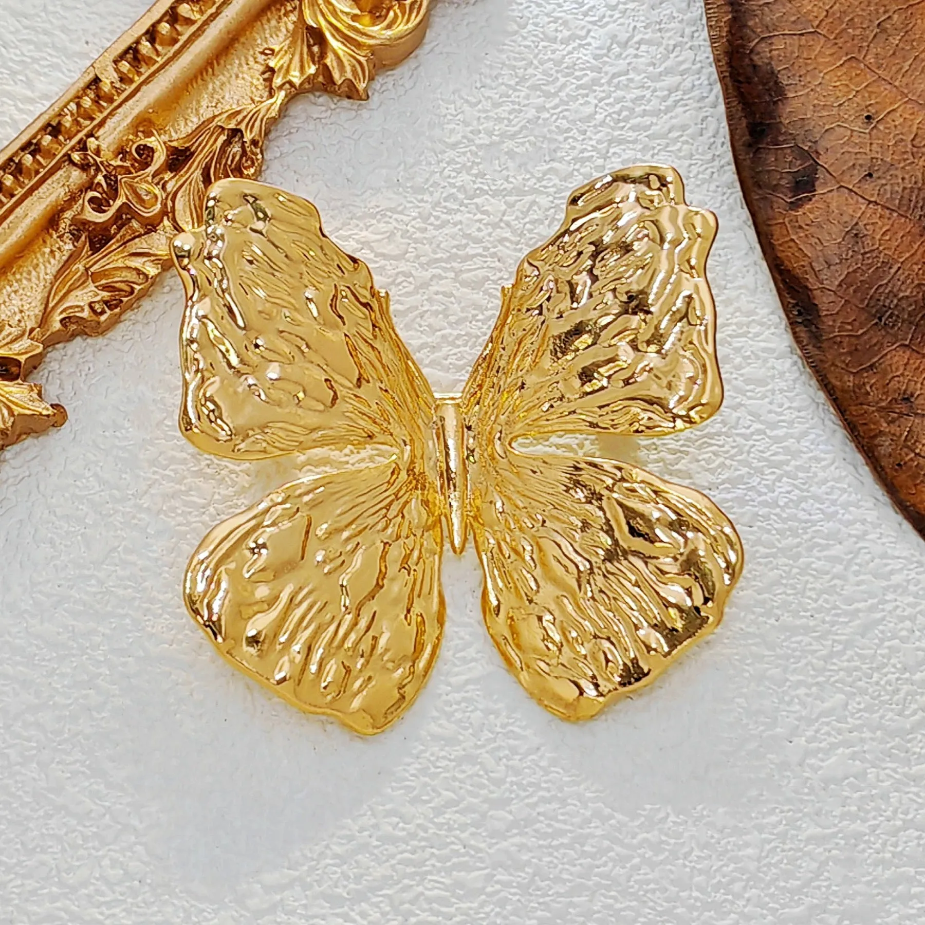 Simplistic Embossed Gold Butterfly Brooch Pin Nature Inspire Insect Jewelry
