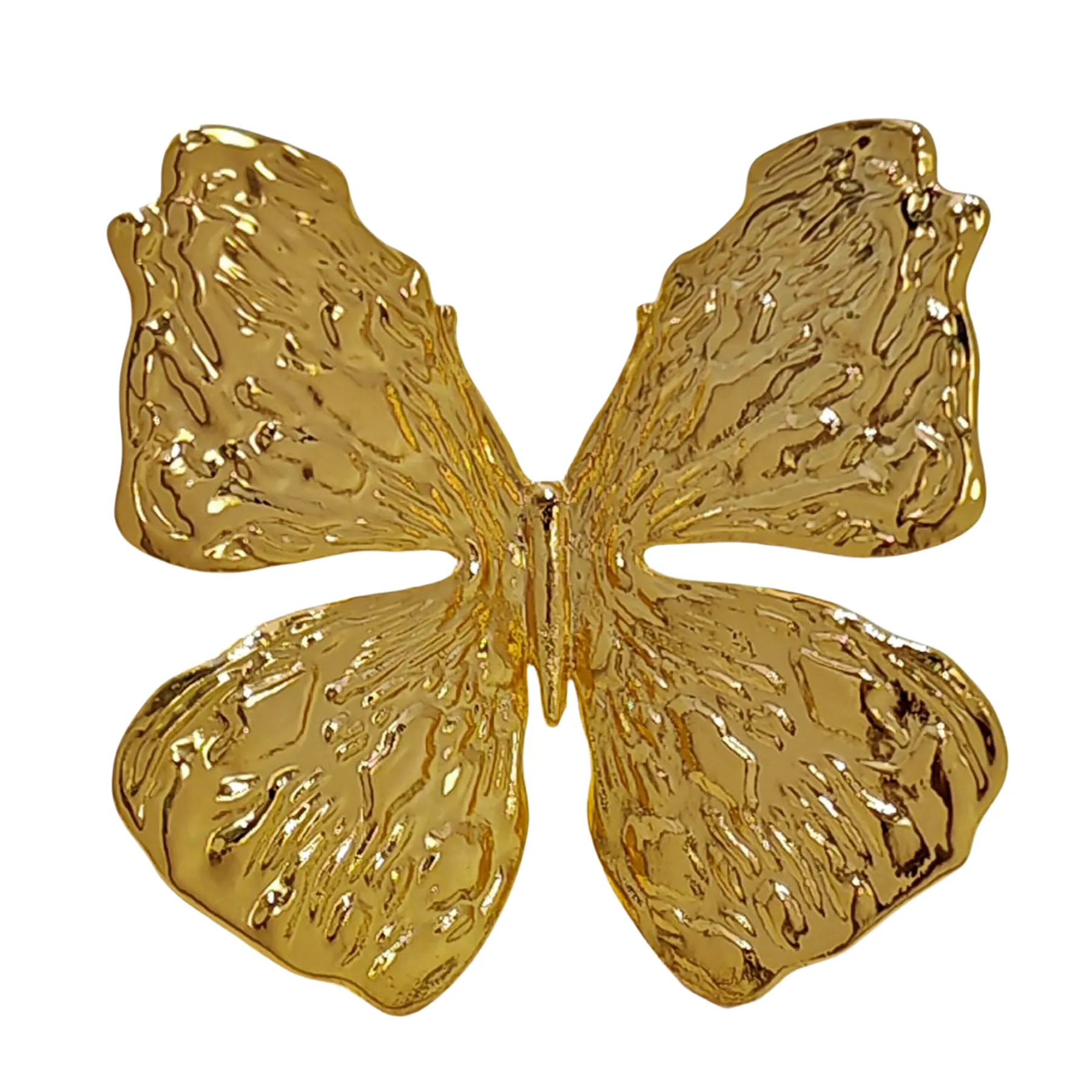 Simplistic Embossed Gold Butterfly Brooch Pin Nature Inspire Insect Jewelry