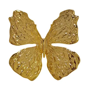 Simplistic Embossed Gold Butterfly Brooch Pin Nature Inspire Insect Jewelry