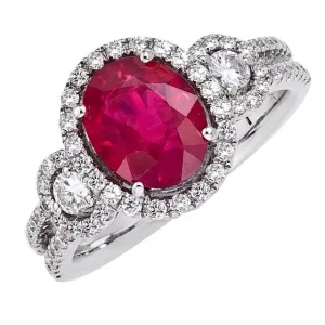 Simulated Diamond and Ruby  Gemstone Ring