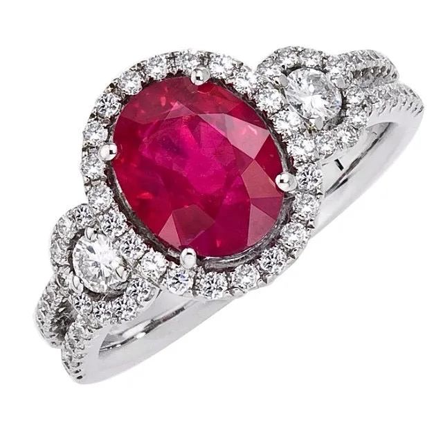 Simulated Diamond and Ruby  Gemstone Ring