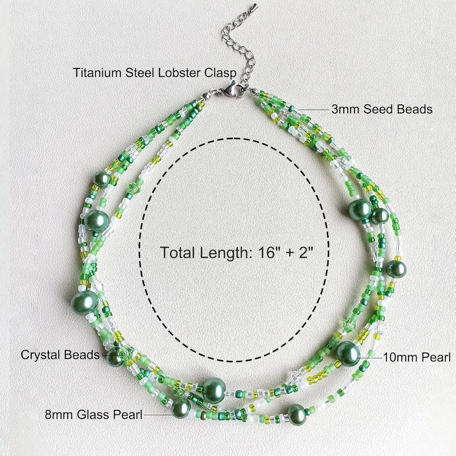 S.J JEWELRY Multi Strand Beaded Necklaces for Women Colorful Beaded Necklace Boho Necklaces for Women Summer Beach Necklace Pearl Choker Layered Necklace