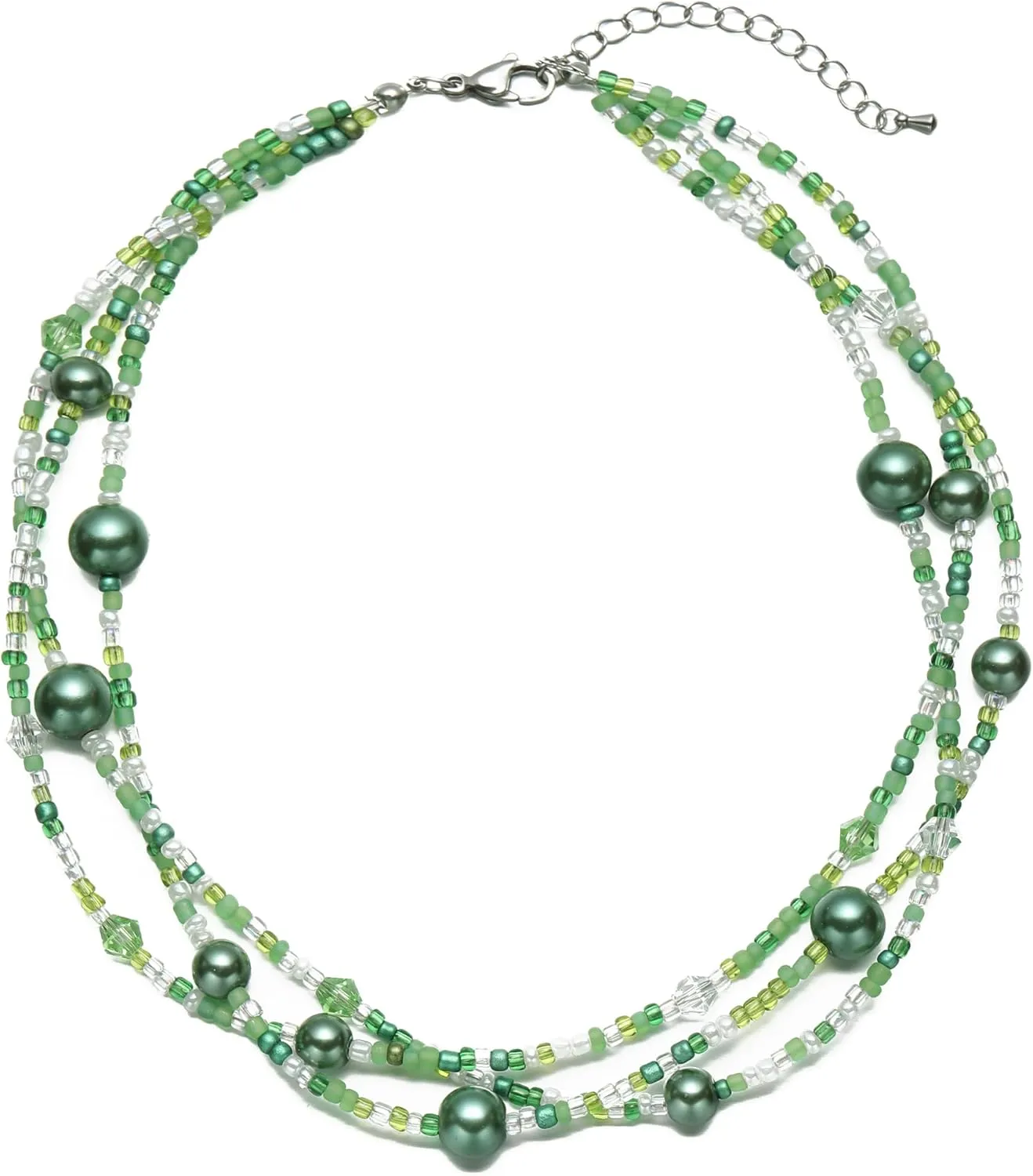 S.J JEWELRY Multi Strand Beaded Necklaces for Women Colorful Beaded Necklace Boho Necklaces for Women Summer Beach Necklace Pearl Choker Layered Necklace