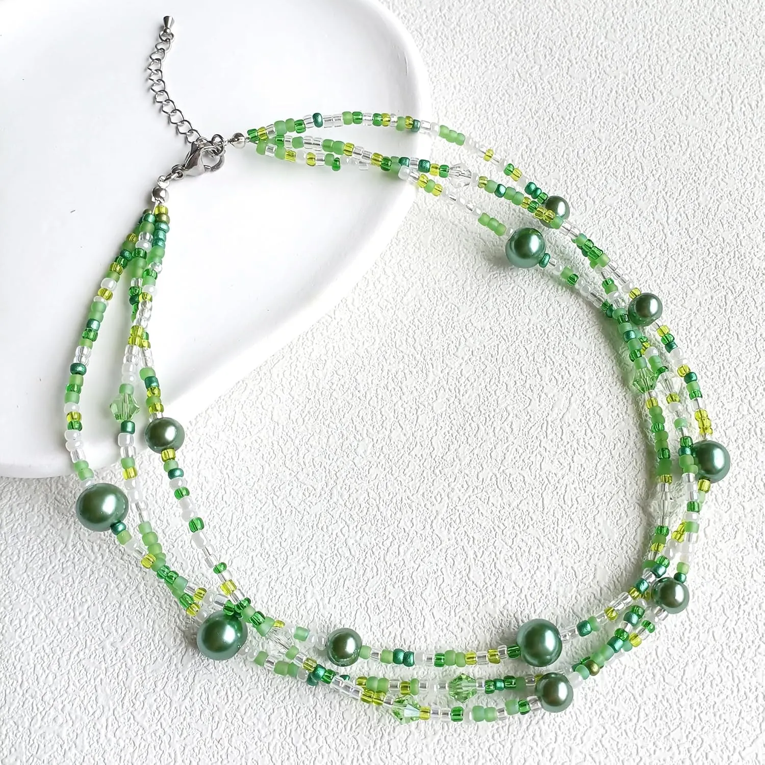 S.J JEWELRY Multi Strand Beaded Necklaces for Women Colorful Beaded Necklace Boho Necklaces for Women Summer Beach Necklace Pearl Choker Layered Necklace
