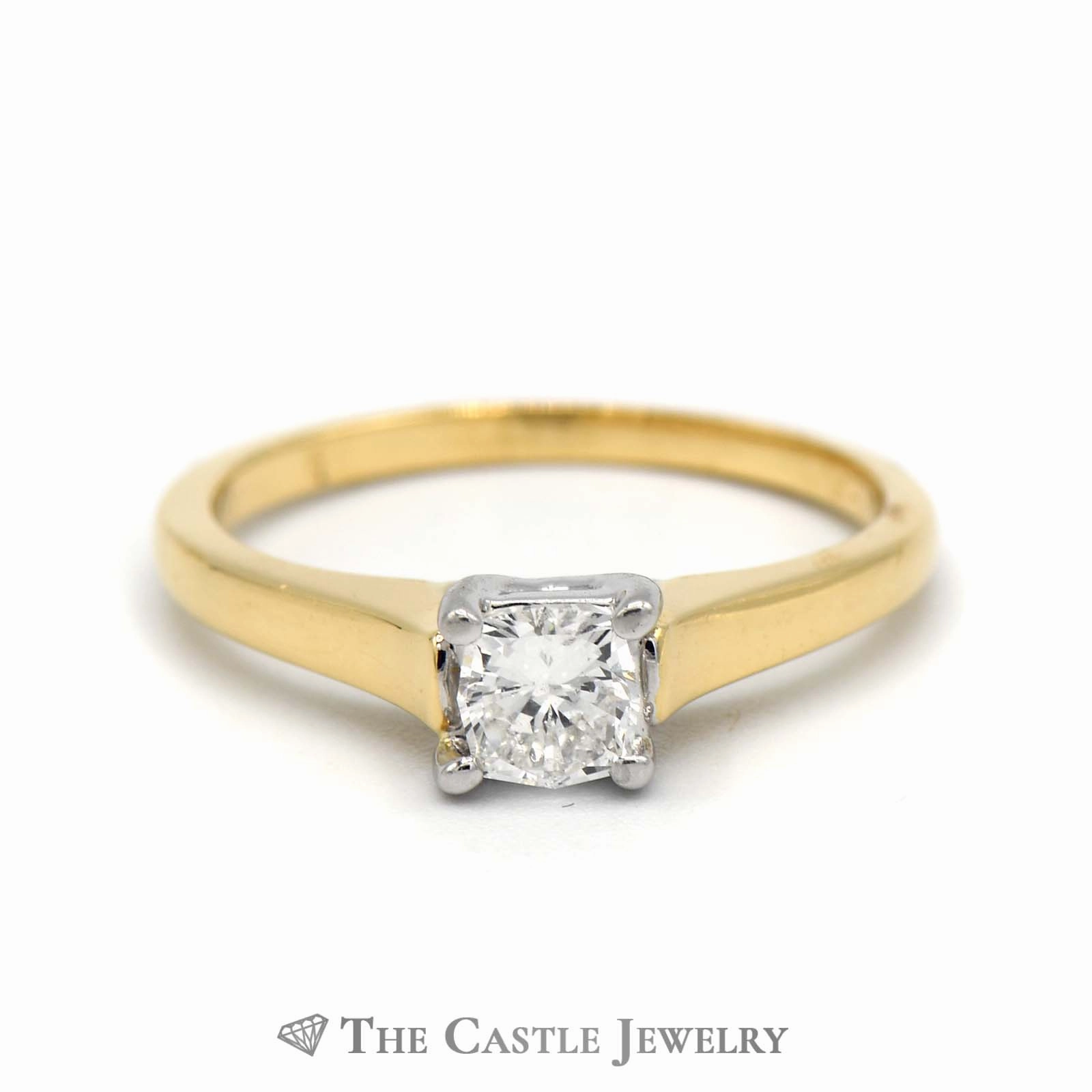 Modern Princess Cut Diamond Solitaire in 18k Yellow Gold Cathedral Mounting Vintage Gift