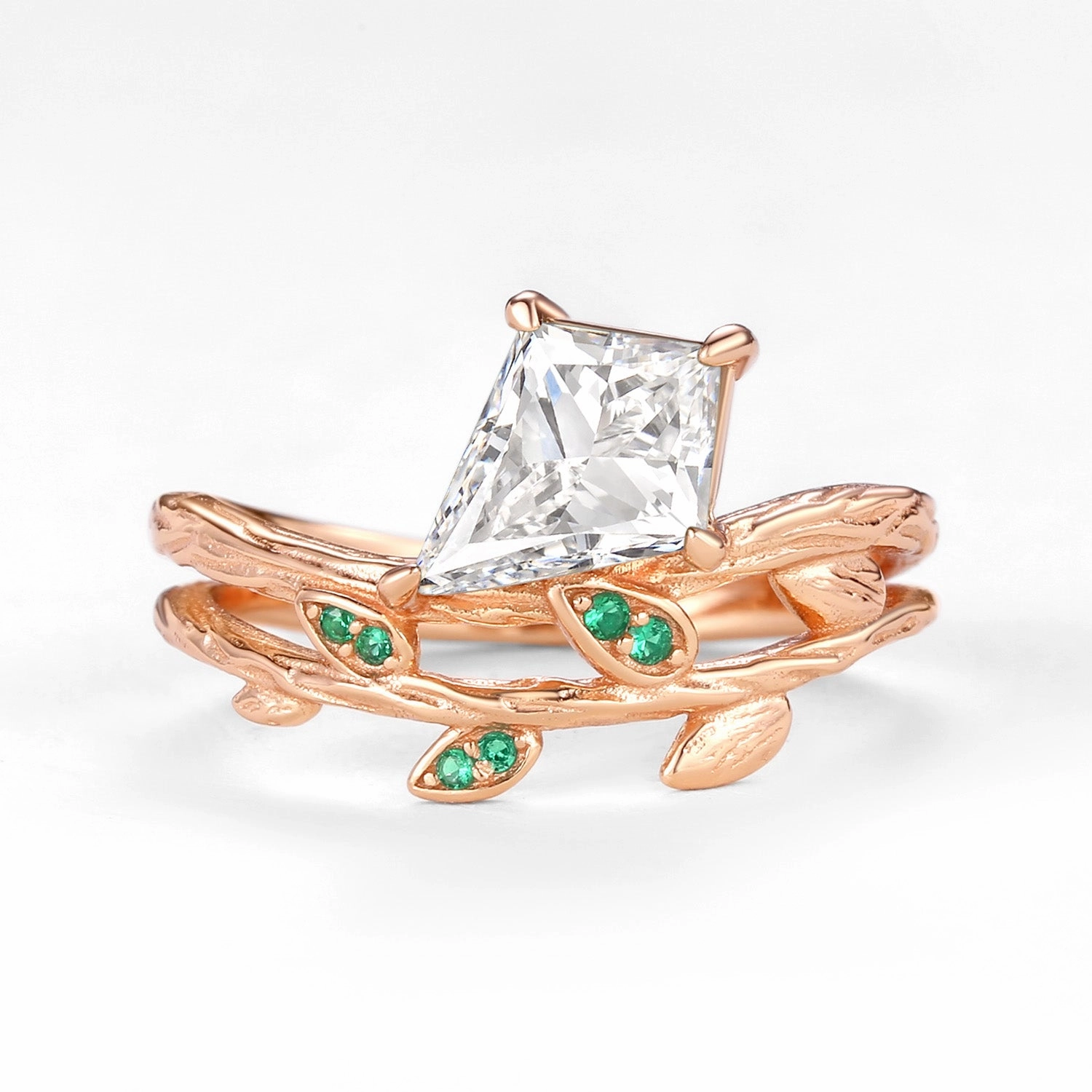 Rich Shine Leafy Kite Lab Grown Diamond Engagement Ring Set 2pcs- Aether