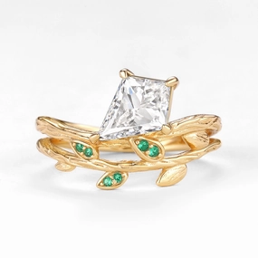 Monochrome Look Statement Touch Leafy Kite Lab Grown Diamond Engagement Ring Set 2pcs- Aether