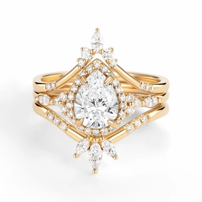 Modern Craft Halo Pear Lab Grown Diamond Engagement Ring Sets 3pcs