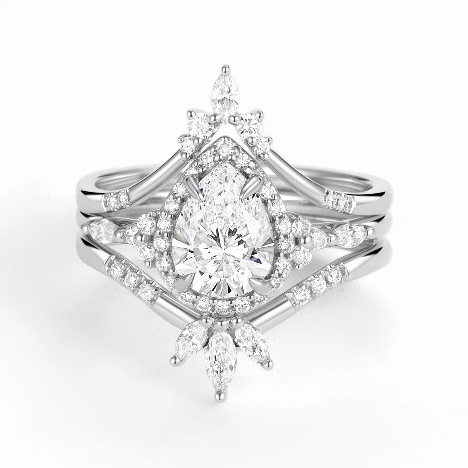 Halo Pear Lab Grown Diamond Engagement Ring Sets 3pcs Bridal Accessory urban vibe