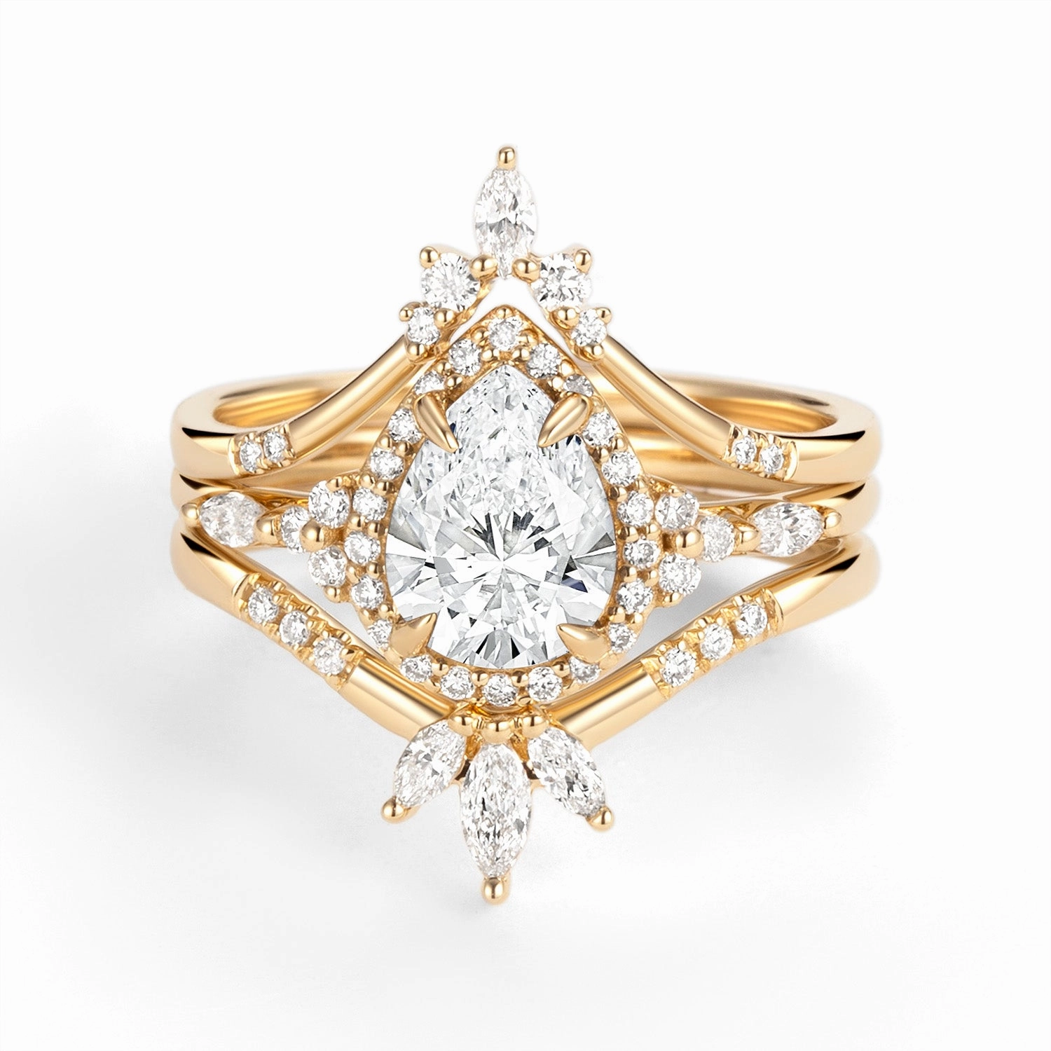 Modern Craft Halo Pear Lab Grown Diamond Engagement Ring Sets 3pcs