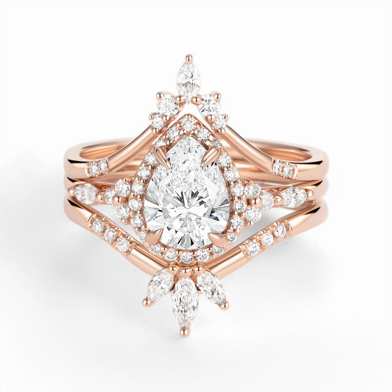 Formal Accessory Contemporary Feel Halo Pear Lab Grown Diamond Engagement Ring Sets 3pcs