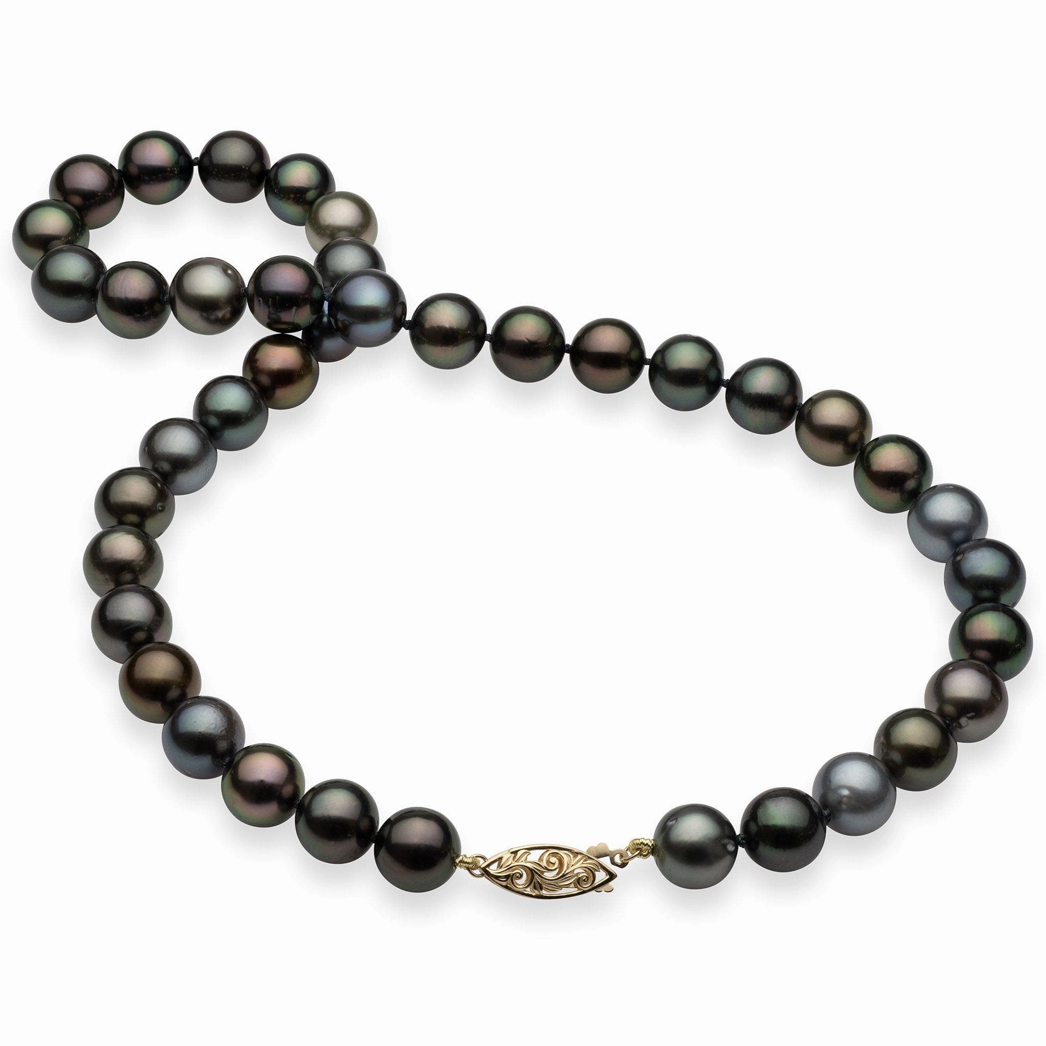 17-18" Tahitian Black Pearl Strand with Gold Clasp - 10-11mm Alluring Touch Elegant Fashion