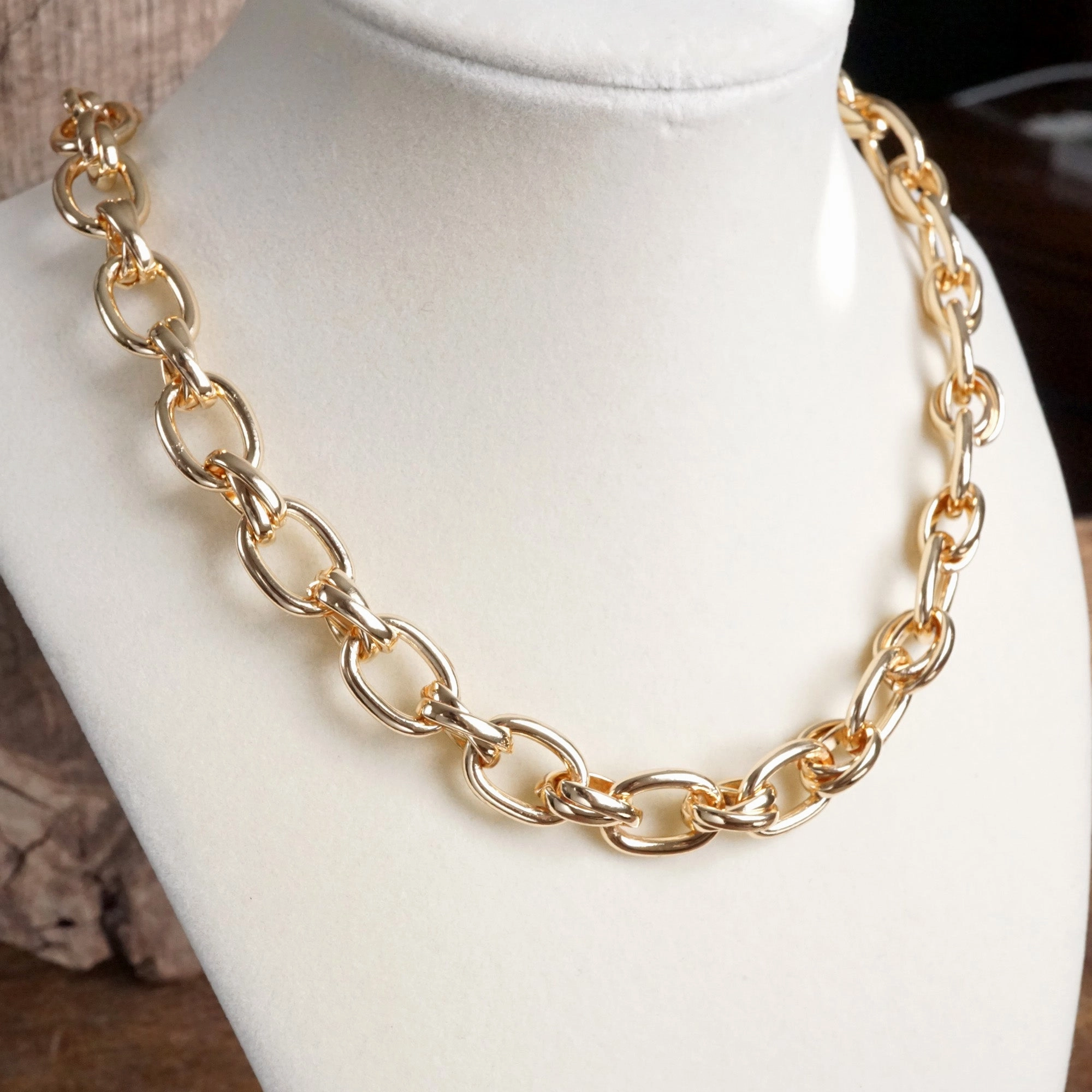 Chunky Fancy Cable Chain Necklace in Gold Tone family event