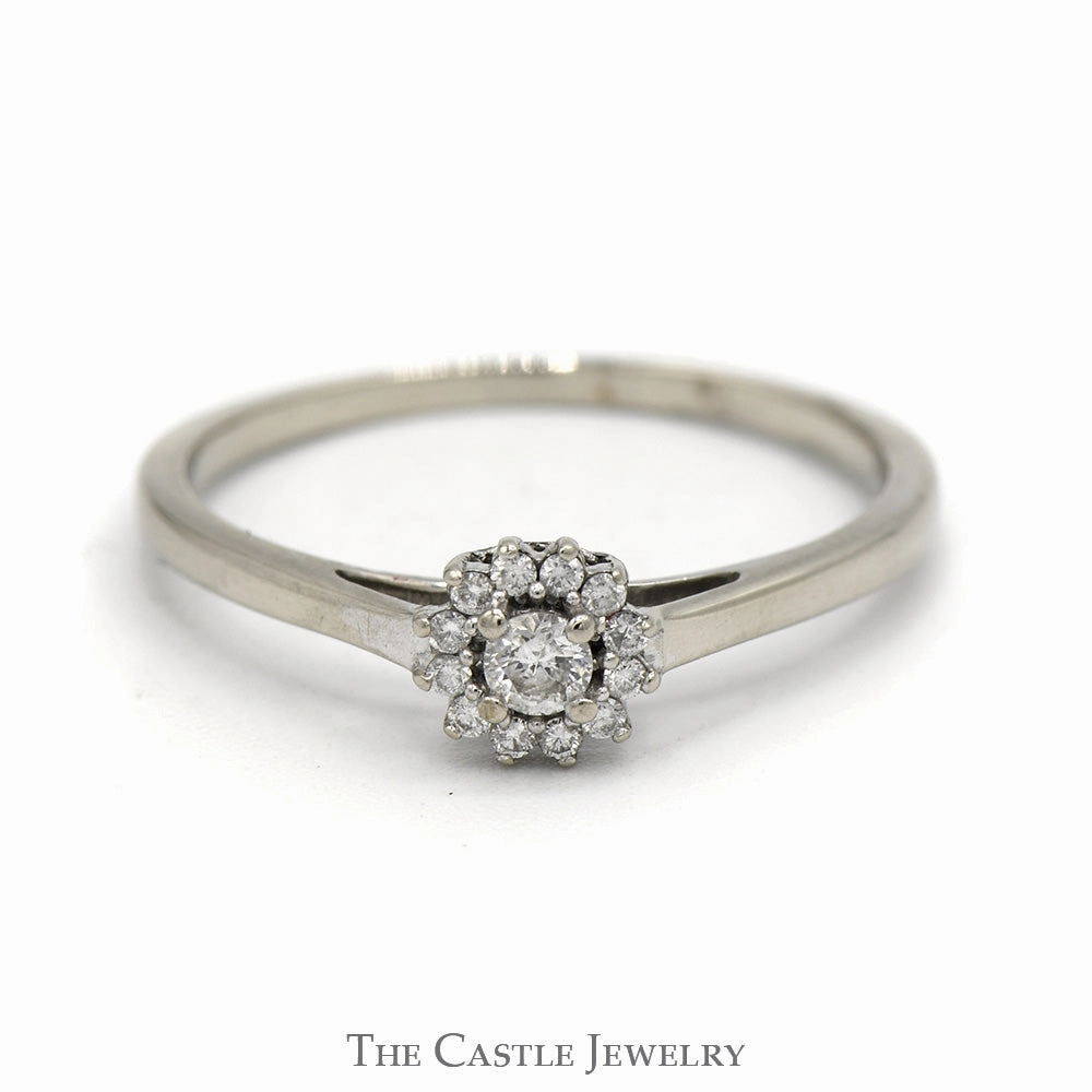 .15cttw Flower Shaped Diamond Cluster Ring in 10k White Gold Lovely Design