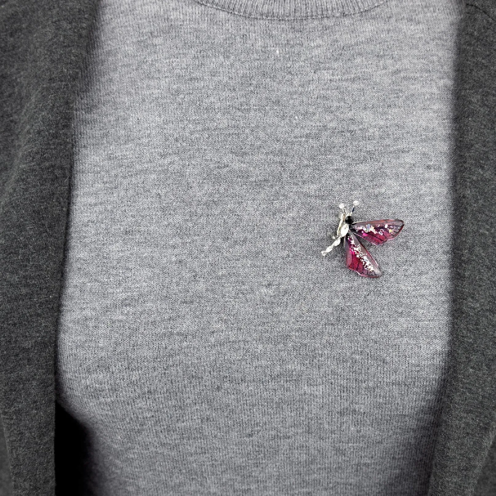 Small butterfly with red resin wings - a brooch
