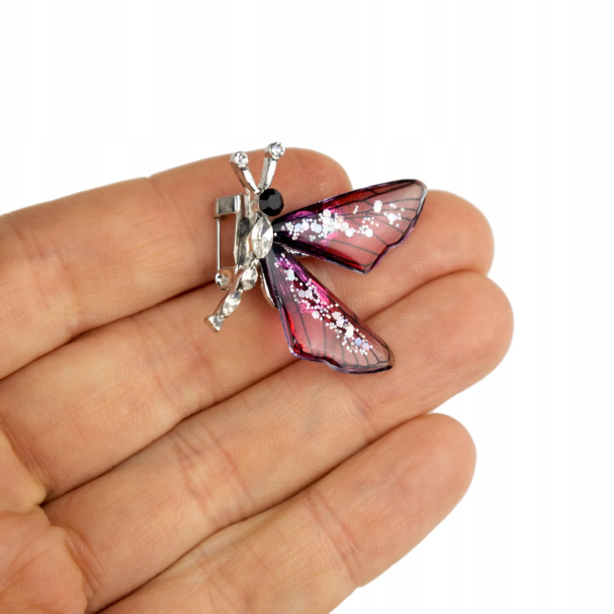 Small butterfly with red resin wings - a brooch