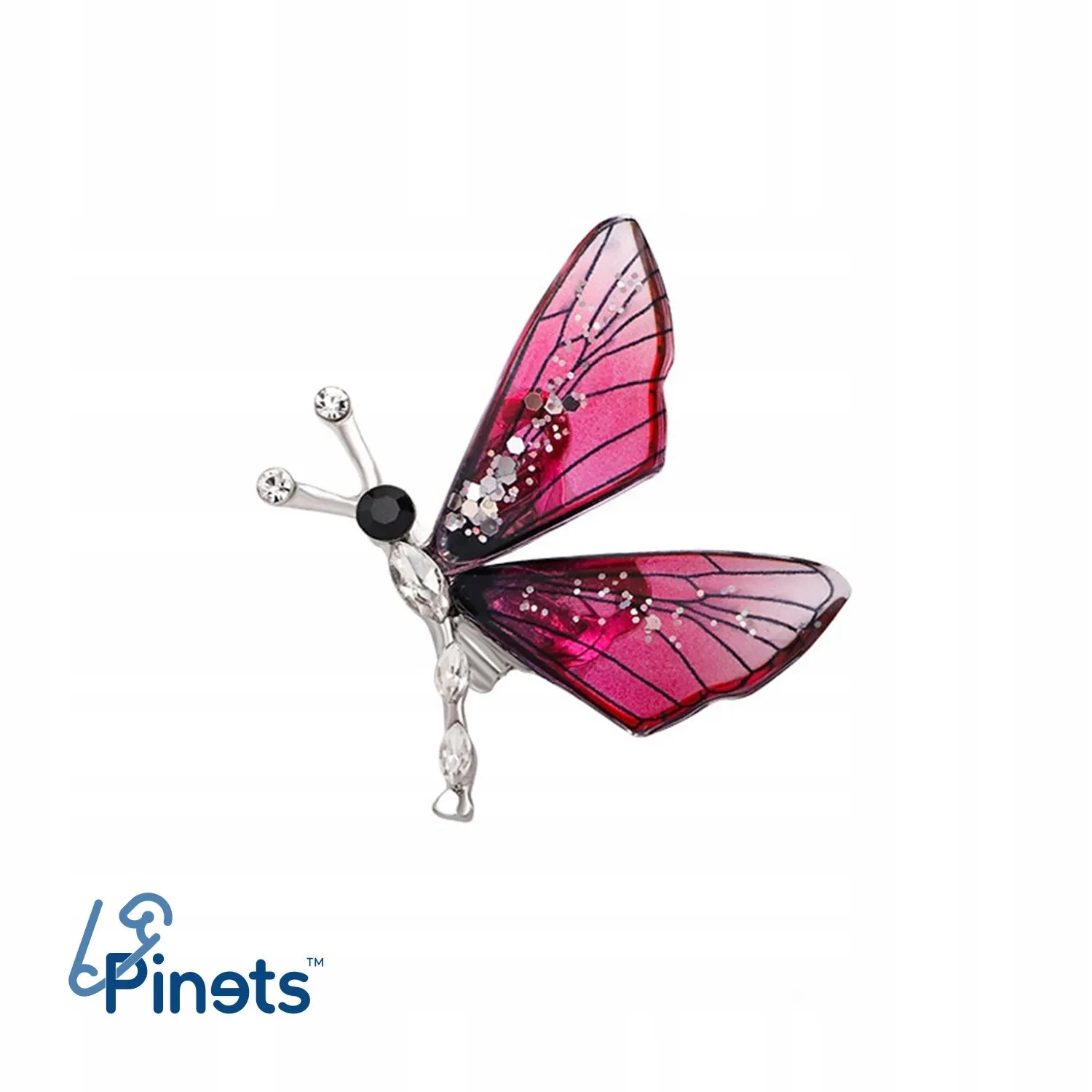 Small butterfly with red resin wings - a brooch