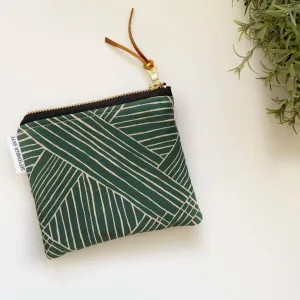 Small square pouch in green and cream geometric