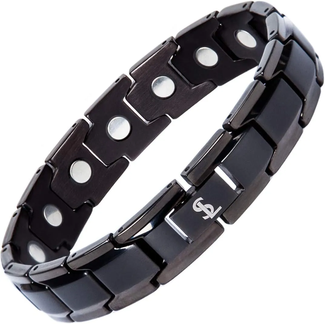 Smarter LifeStyle Elegant Titanium Magnetic Bracelet for Men and Women- Adjustable Bracelet Length with Sizing Tool for Perfect Fit, Women Mens Bracelet (Black)
