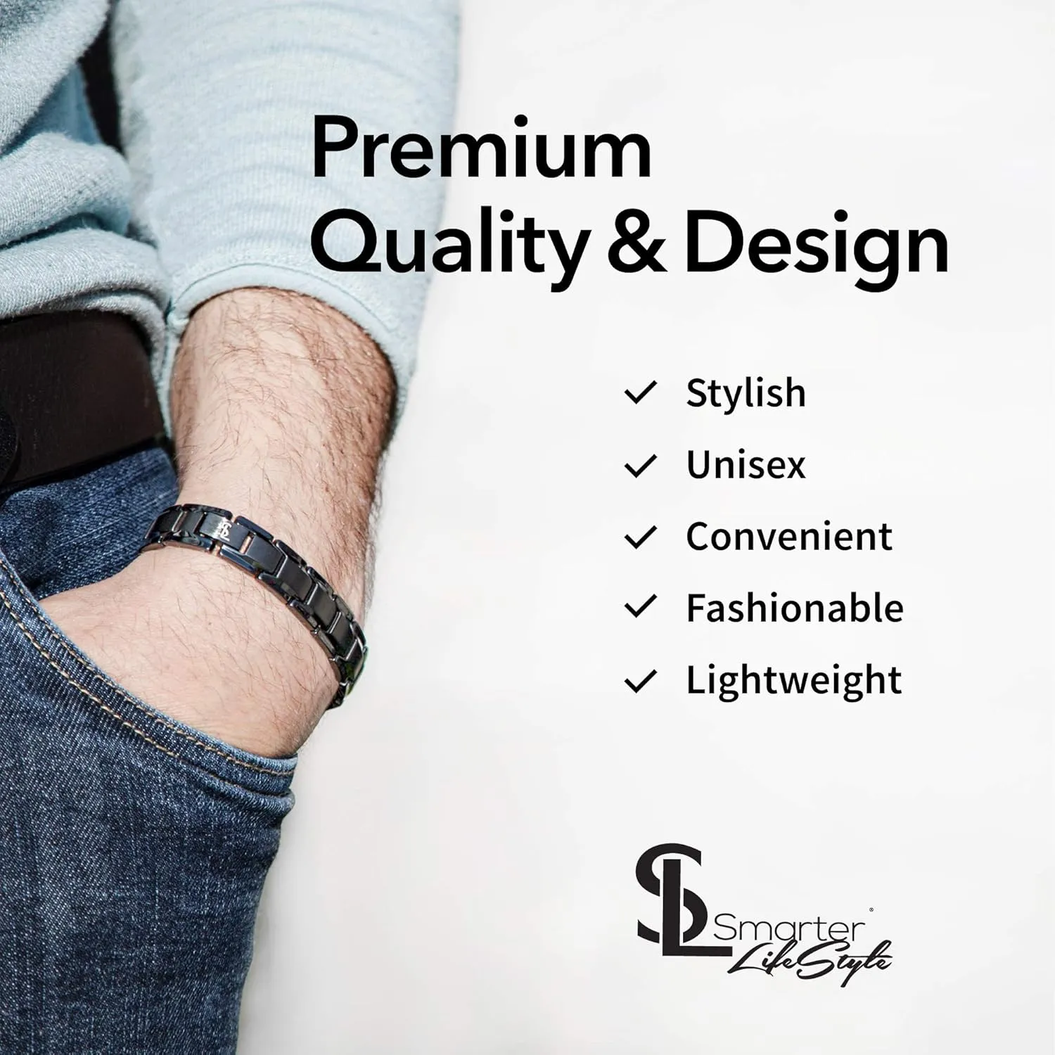Smarter LifeStyle Elegant Titanium Magnetic Bracelet for Men and Women- Adjustable Bracelet Length with Sizing Tool for Perfect Fit, Women Mens Bracelet (Gunmetal Gray)