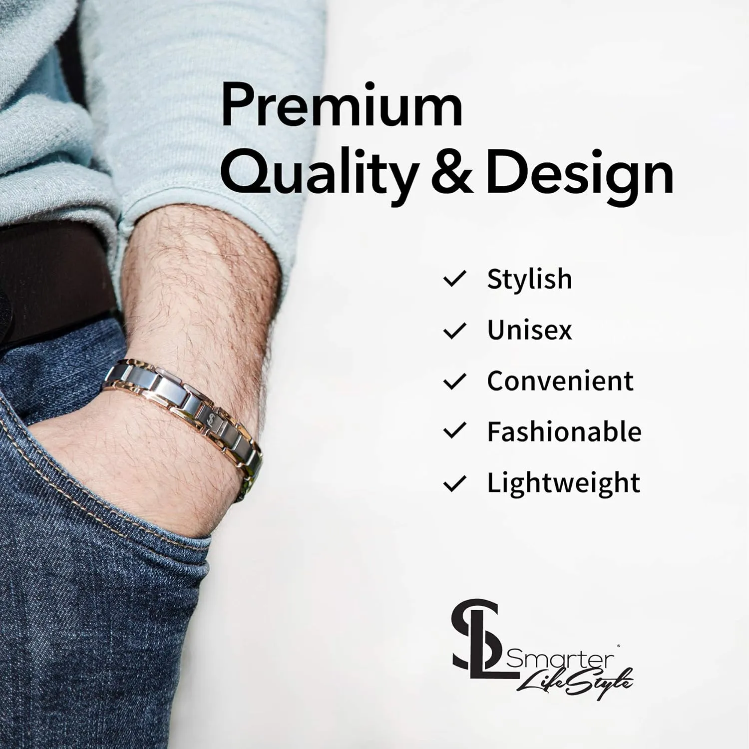 Smarter LifeStyle Elegant Titanium Magnetic Bracelet for Men and Women- Adjustable Bracelet Length with Sizing Tool for Perfect Fit, Women Mens Bracelet (Silver & Rose Gold)