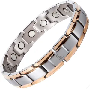 Smarter LifeStyle Elegant Titanium Magnetic Bracelet for Men and Women- Adjustable Bracelet Length with Sizing Tool for Perfect Fit, Women Mens Bracelet (Silver & Rose Gold)