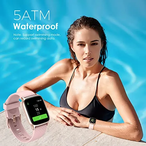 Smartwatch Damen, Fitnessuhr Damen mit Schlaf- und Pulsmesser, 5ATM wasserdichte Smartwatch für Kinder, Schrittzähler Uhr Damen, Kompatibel mit iOS und Android, Activity Tracker
