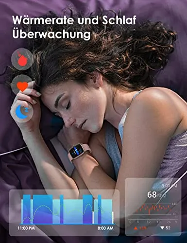 Smartwatch Damen, Fitnessuhr Damen mit Schlaf- und Pulsmesser, 5ATM wasserdichte Smartwatch für Kinder, Schrittzähler Uhr Damen, Kompatibel mit iOS und Android, Activity Tracker