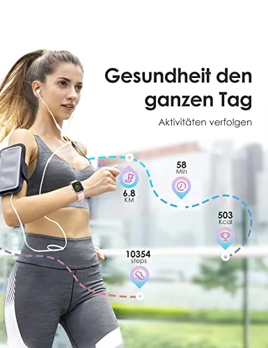 Smartwatch Damen, Fitnessuhr Damen mit Schlaf- und Pulsmesser, 5ATM wasserdichte Smartwatch für Kinder, Schrittzähler Uhr Damen, Kompatibel mit iOS und Android, Activity Tracker