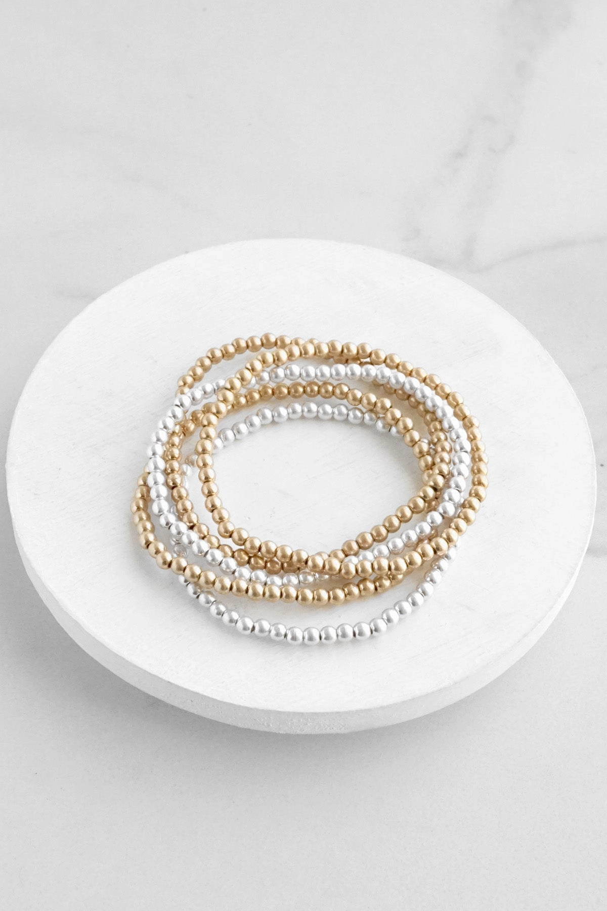 Small ball beads bracelet stack of 5 bracelets Gold Silver Adventure Scope
