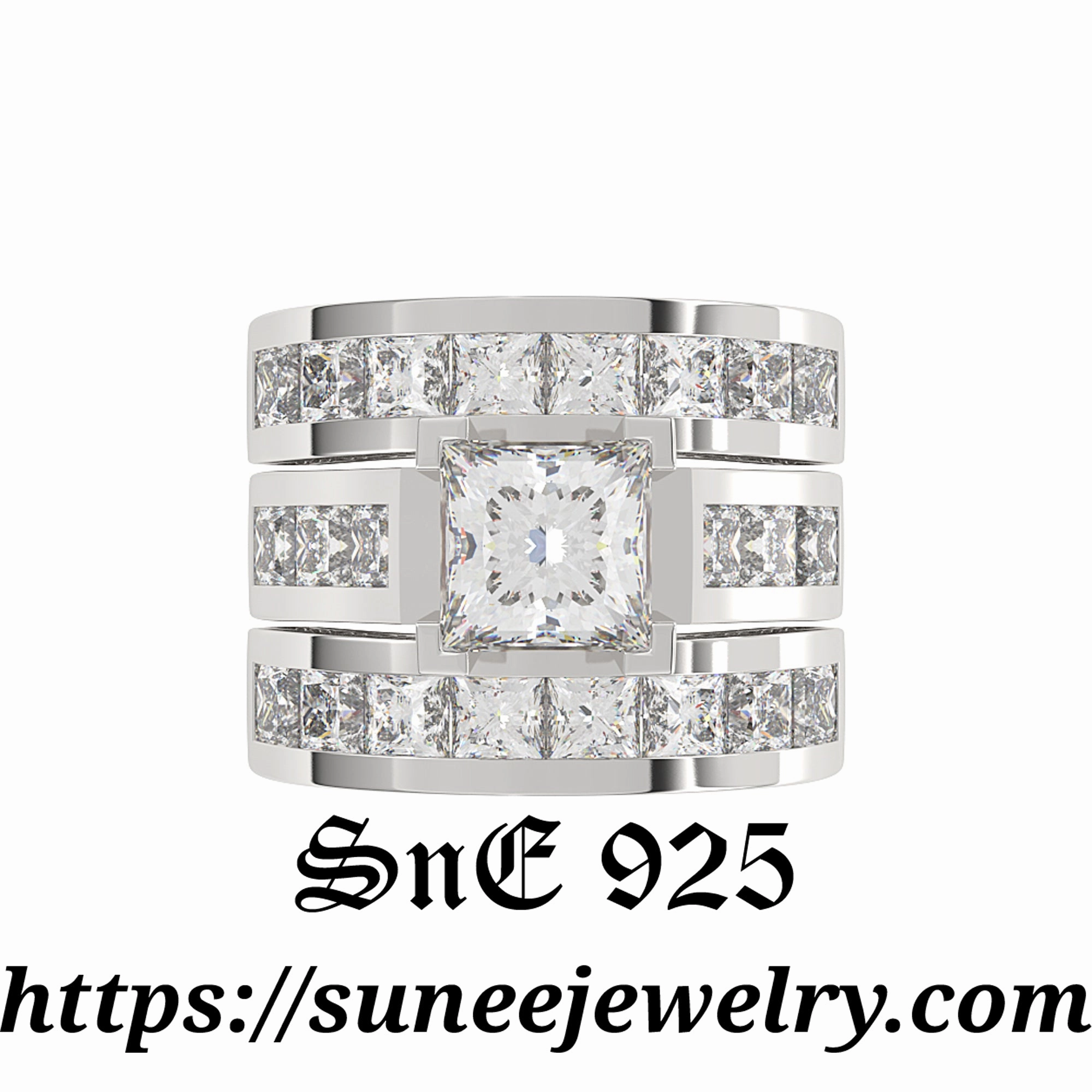 Girlfriend Gift Ornate Design 6.01ct Princess Cut with 2 Bands Bridal Wedding Engagement Ring Diamond Simulated 925 Sterling Silver Anniversary Ring SKU:00146