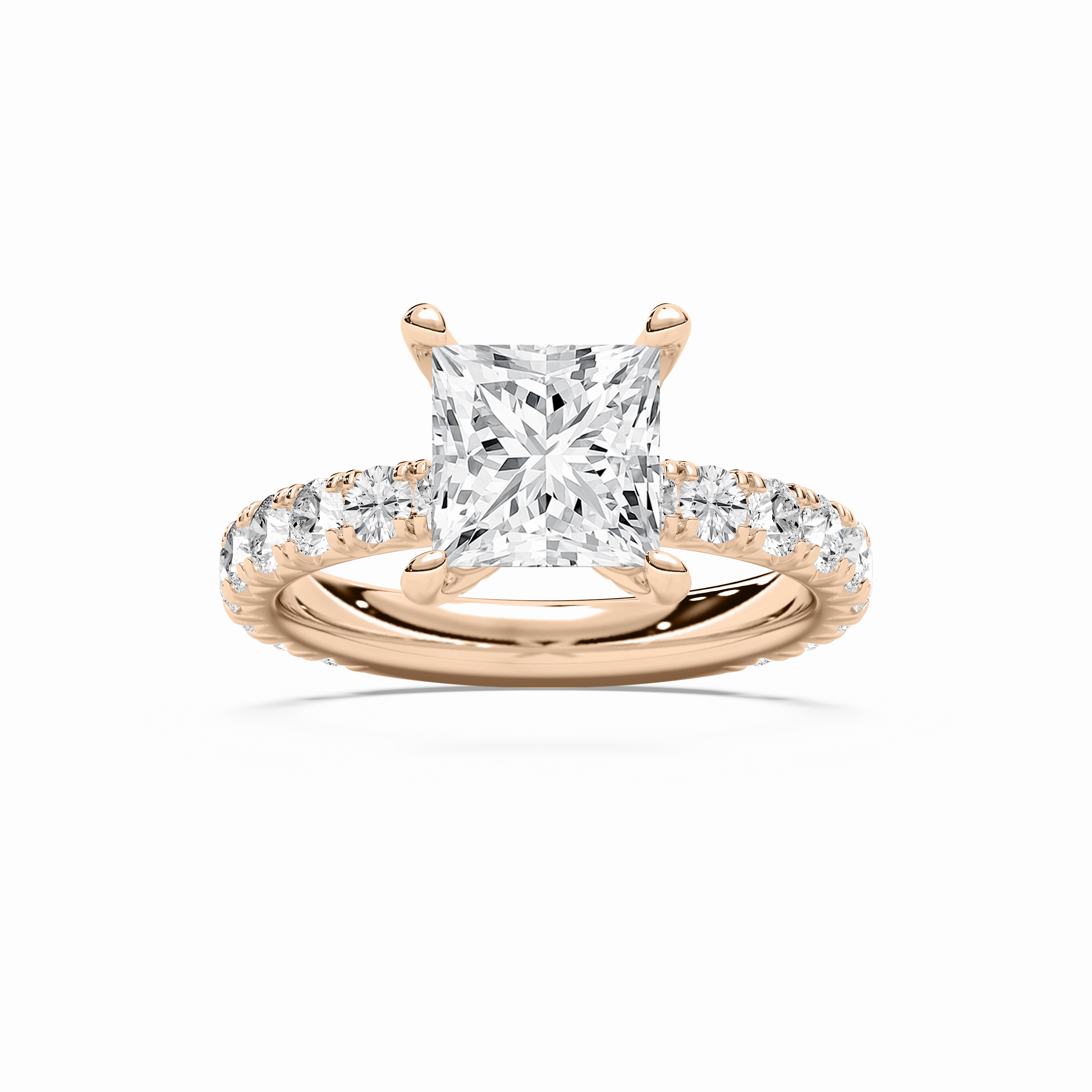 Heidi 3 ? ctw Princess Lab Grown Diamond Decorative Prong Side Stone Engagement Ring Precision Cut