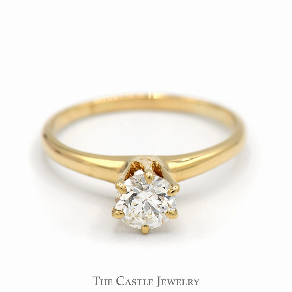 Handcrafted Ornament Superior Object .54ct Old European Cut Diamond Solitaire Engagement Ring in 14k 6 Prong Setting