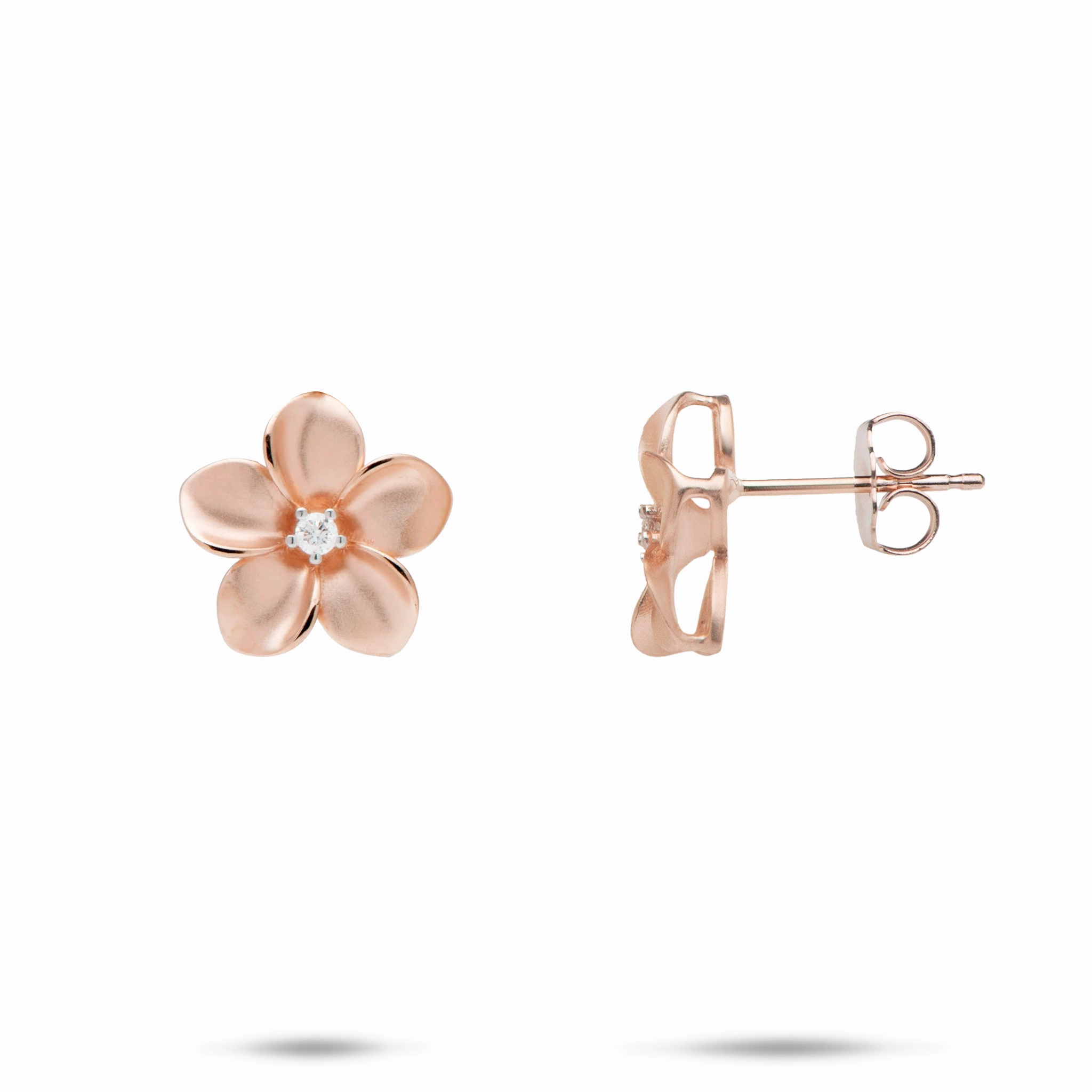 Statement Layer Plumeria Earrings in Rose Gold with Diamond - 13mm